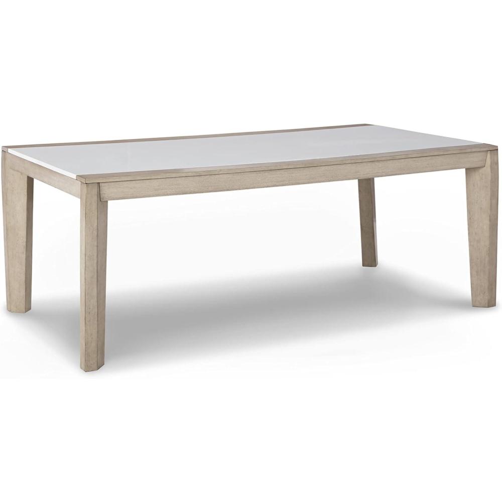 imageSignature Design by Ashley Wendora Contemporary Dining Table with Acrylic Insert White amp Beige