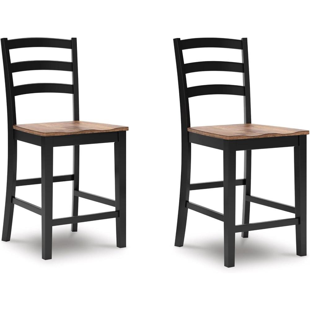 imageSignature Design by Ashley Wildenauer Farmhouse Armless Ladder Back Counter Height Bar Stool with Footrest Set of 2 Light Brown amp Black