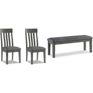 Signature Design Ashley Hallanden Modern Slat Back 18.63″ Dining Chair Set of 2 & Rustic Tufted Upholstered Bench, Gray