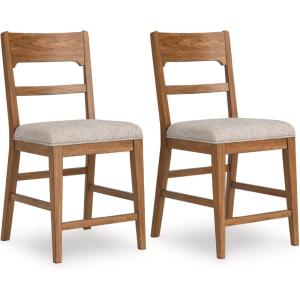 Signature Design by Ashley Cabalynn Counter Height Bar Stool, Set of 2, Modern Farmhouse, Foam Cushion, Wood, 20.25″ W x 23.5″ D x 41.75″ H, Light Brown(Light Brown & Beige)