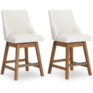 Signature Design by Ashley Cabalynn Counter Height Bar Stool, Set of 2, Modern Farmhouse, Foam Cushion, Wood, 20.25″ W x 23.5″ D x 41.75″ H, Light Brown(White & Light Brown)