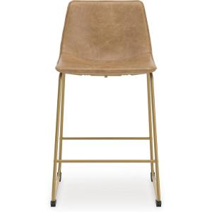 Signature Design by Ashley Lexadine Contemporary Counter Height Bar Stool with Faux Leather Upholstery, Set of 2, Light Brown & Gold