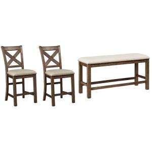 Signature Design by Ashley Moriville Rustic Farmhouse 24.5″ Upholstered Barstool, 2 Count, Beige & Brown Morriville Counter Height Upholstered Dining Room Bench, Brown