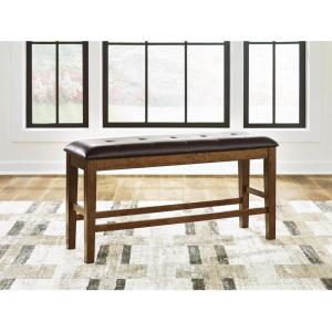 Signature Design by Ashley Ralene Classic Tufted Faux Leather Upholstered Counter Height Dining Bench with Distressed Finish, Dark Brown