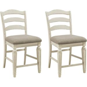 Signature Design by Ashley Realyn French Country 24.13″ Counter Height Upholstered Barstool, 2 Count, Chipped White(Whitewash)