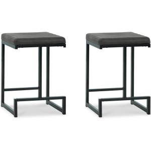Signature Design by Ashley Strumford Modern Tall Upholstered Barstool with Metal Frame, 2 Count, Black & Gray(Grey)