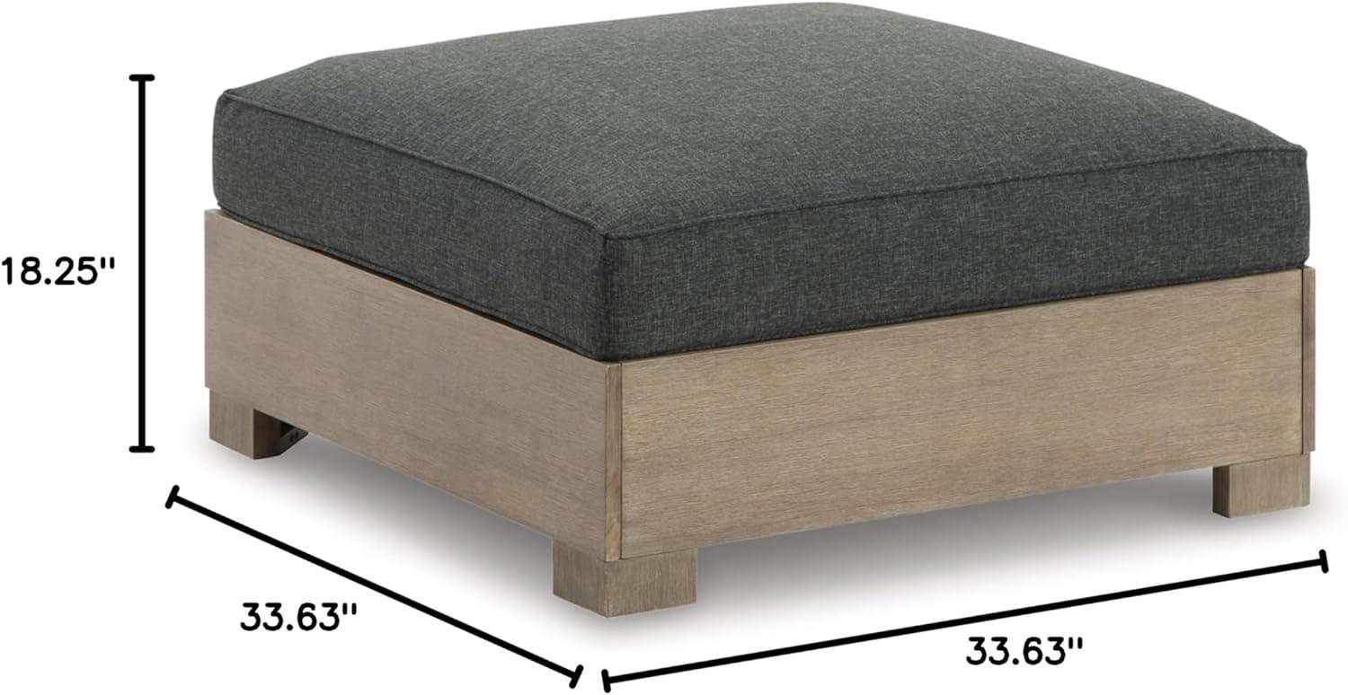 imageSignature Design by Ashley Citrine Park Casual Outdoor Ottoman with Cushion Nuvella Weather Resistant Fabric Light Brown amp Gray
