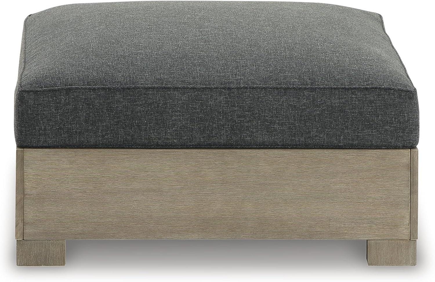 imageSignature Design by Ashley Citrine Park Casual Outdoor Ottoman with Cushion Nuvella Weather Resistant Fabric Light Brown amp Gray