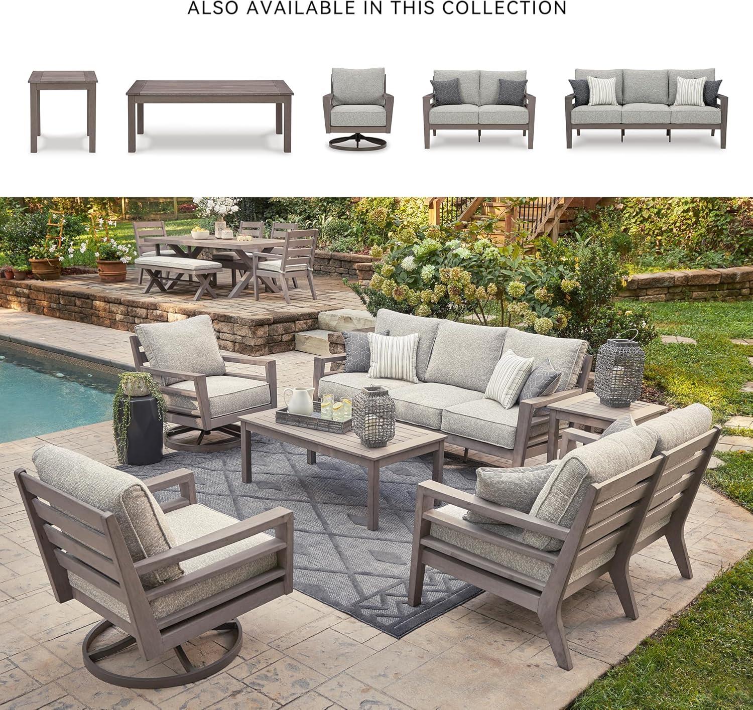 imageSignature Design by Ashley Hallow Creek Cottage Nuvella Weather Resistant Fabric Outdoor Loveseat with Cushion and 2 Throw Pillows Light Brown amp BeigeDark Brown