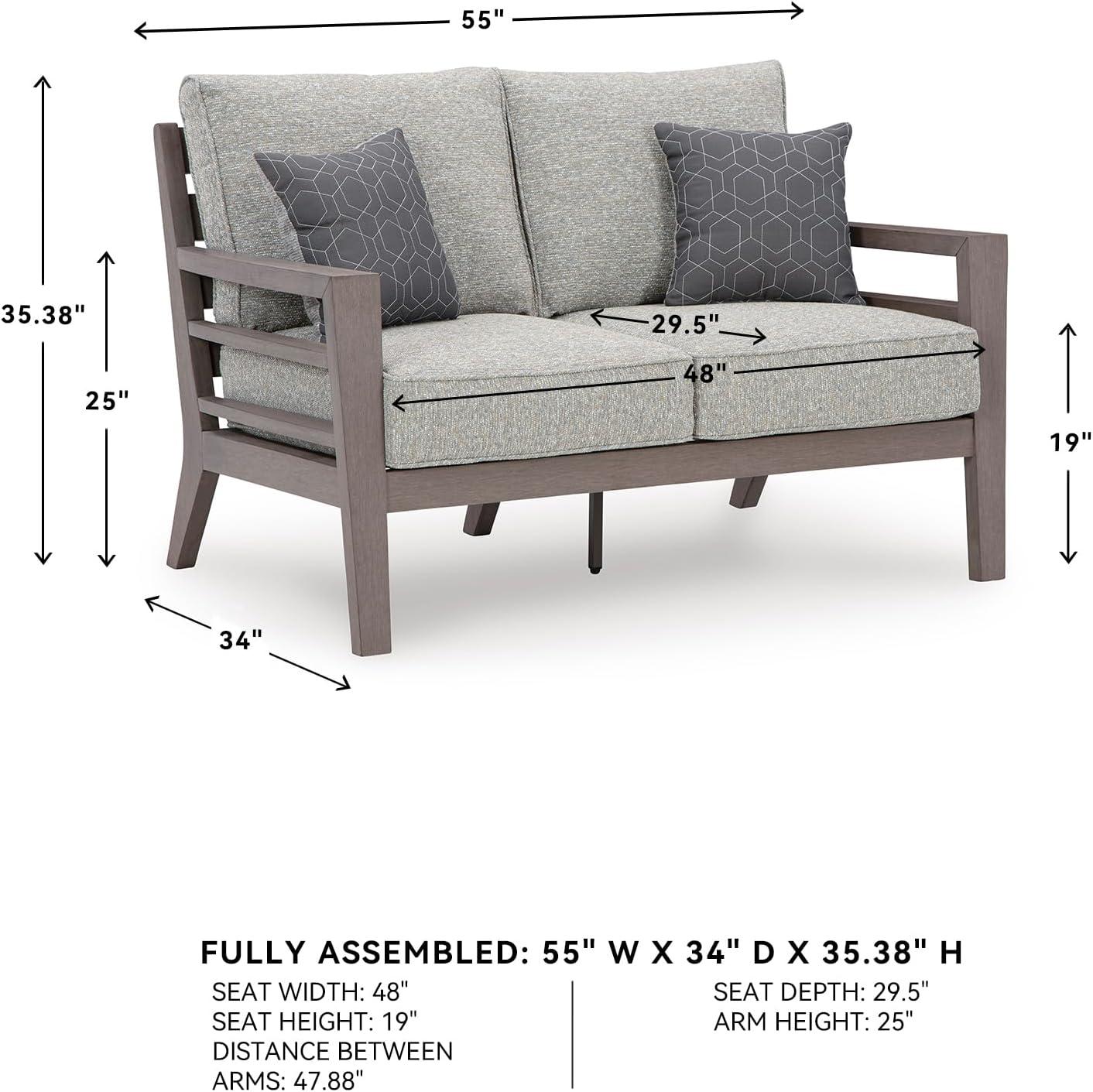 imageSignature Design by Ashley Hallow Creek Cottage Nuvella Weather Resistant Fabric Outdoor Loveseat with Cushion and 2 Throw Pillows Light Brown amp BeigeDark Brown