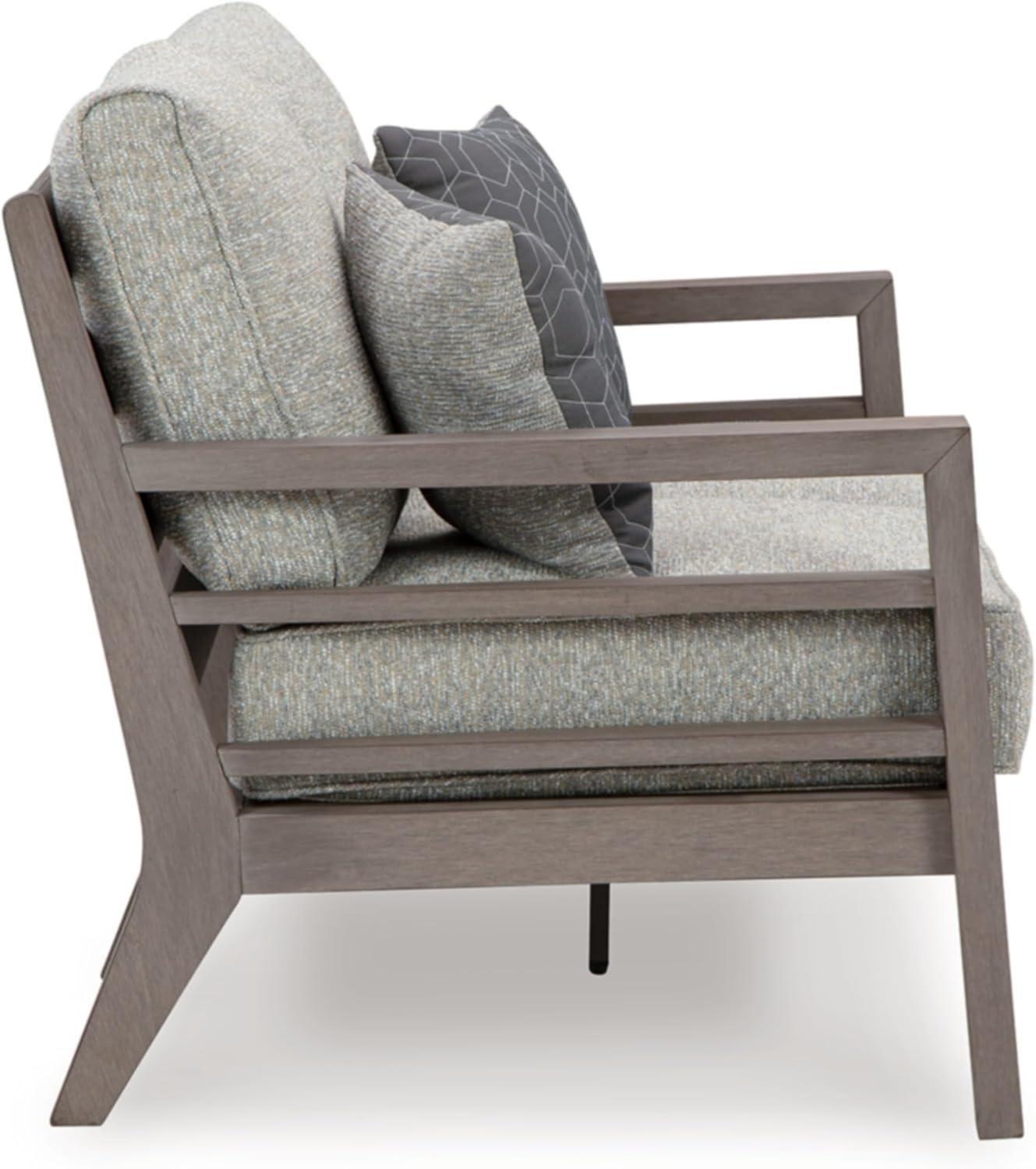 imageSignature Design by Ashley Hallow Creek Cottage Nuvella Weather Resistant Fabric Outdoor Loveseat with Cushion and 2 Throw Pillows Light Brown amp BeigeDark Brown