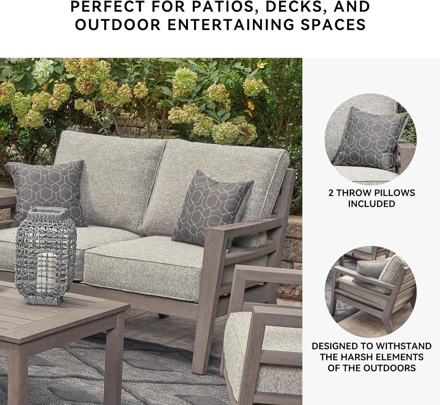 imageSignature Design by Ashley Hallow Creek Cottage Nuvella Weather Resistant Fabric Outdoor Loveseat with Cushion and 2 Throw Pillows Light Brown amp BeigeDark Brown