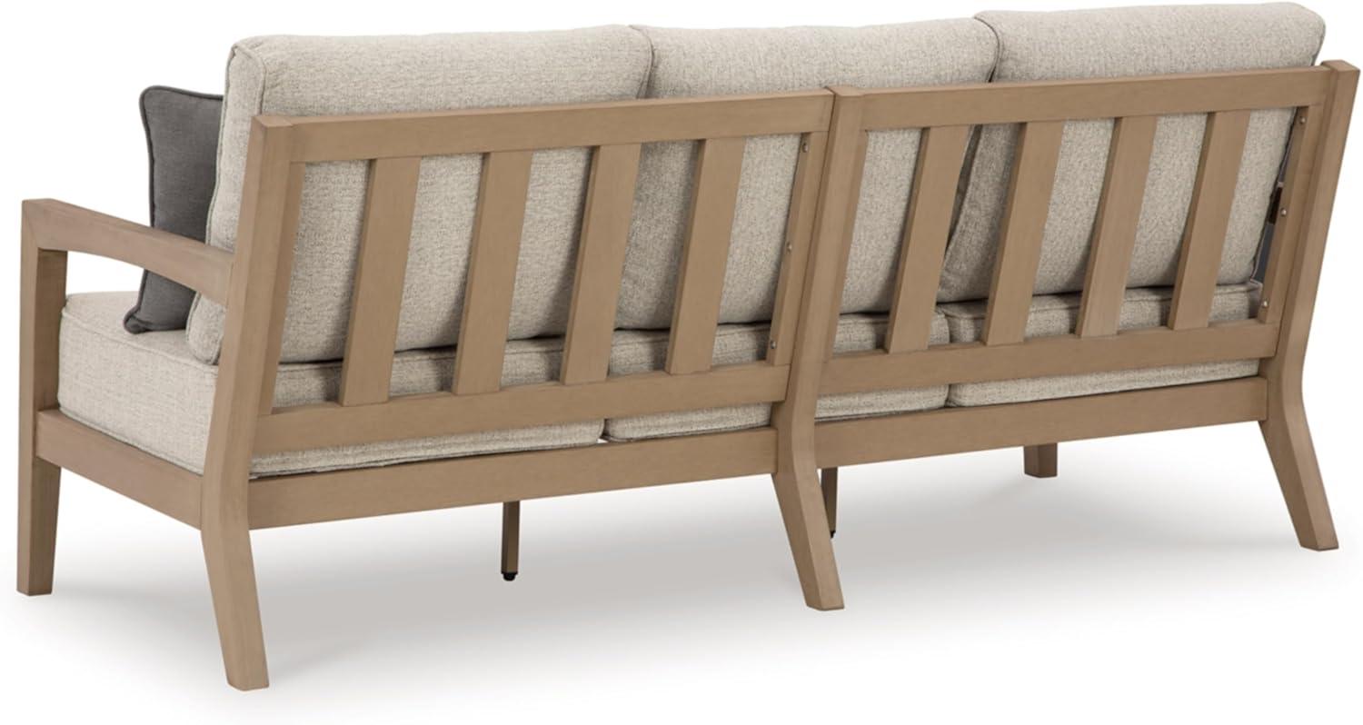 imageSignature Design by Ashley Hallow Creek Cottage Nuvella Weather Resistant Fabric Outdoor Loveseat with Cushion and 2 Throw Pillows Light Brown amp BeigeBeige
