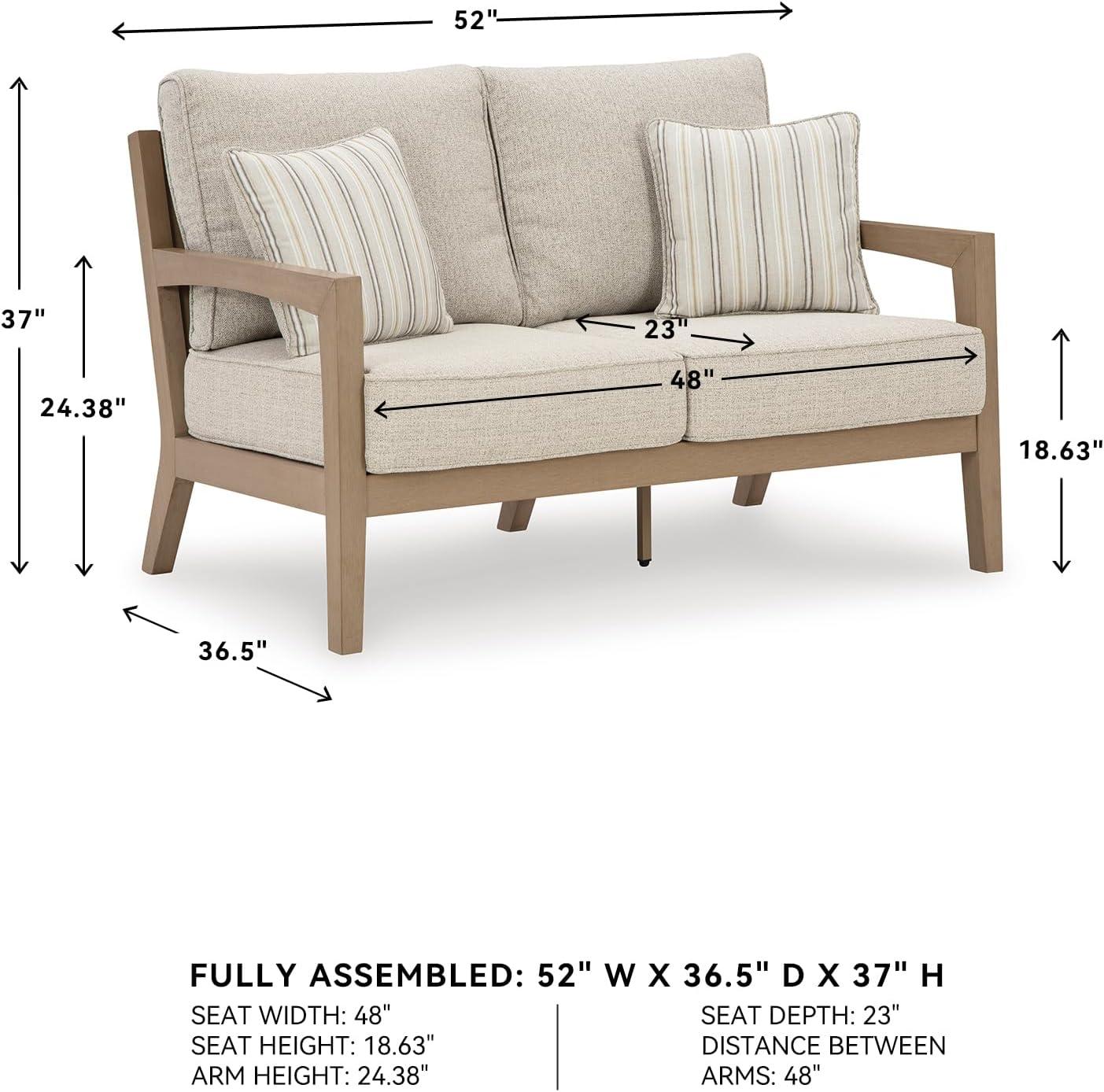 imageSignature Design by Ashley Hallow Creek Cottage Nuvella Weather Resistant Fabric Outdoor Loveseat with Cushion and 2 Throw Pillows Light Brown amp BeigeLight Brown