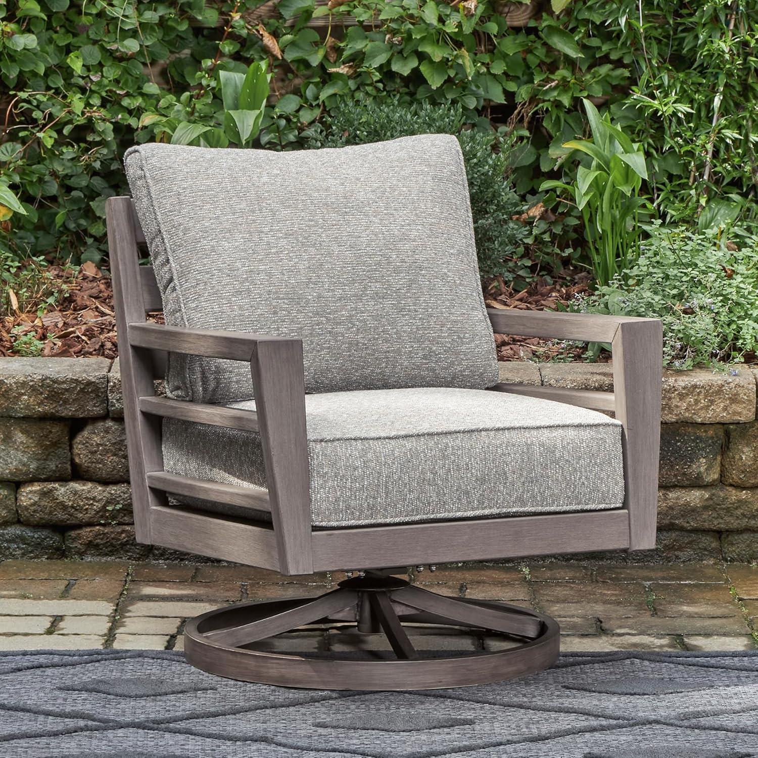 imageSignature Design by Ashley Hallow Creek Cottage Nuvella Weather Resistant Fabric Outdoor Loveseat with Cushion and 2 Throw Pillows Light Brown amp BeigeDark Brown