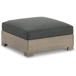 Signature Design by Ashley Citrine Park Casual Outdoor Ottoman with Cushion, Nuvella Weather Resistant Fabric, Light Brown & Gray