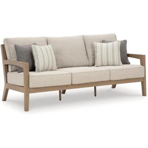 Signature Design by Ashley Hallow Creek Cottage Nuvella Weather Resistant Fabric Outdoor Loveseat with Cushion and 2 Throw Pillows, Light Brown & Beige(Beige)