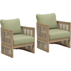 Signature Design by Ashley Moondance Casual Outdoor Lounge Chair with Arm Rest and Cushion, Set of 2, Nuvella Weather Resistant Fabric, Light Green & Beige(Chair Set)