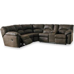 Signature Design by Ashley Tambo Contemporary L-Shaped Faux Leather Dual Sided 2-Piece Reclining Sectional with Console, Storage and 2 Cup Holders, Dark Brown(Dark Brown)