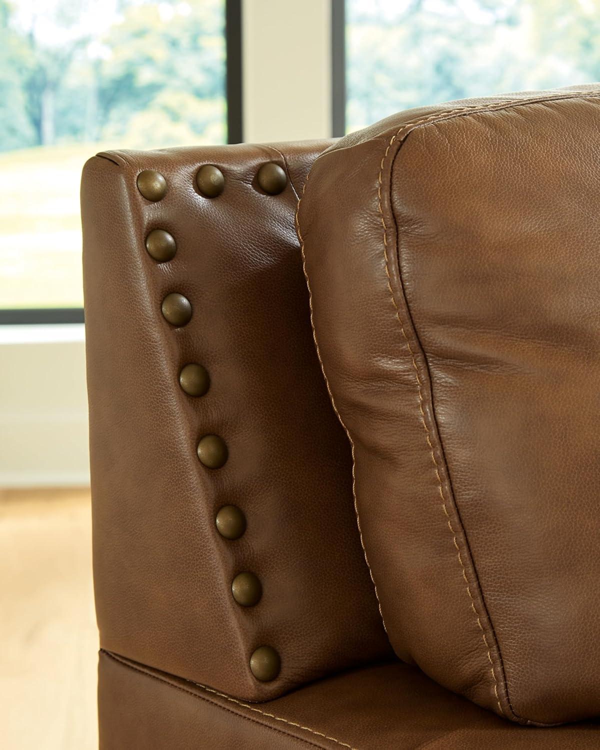imageSignature Design by Ashley Brendola Transitional Leather Match Chair with Nailhead Trim and Loose Seat Cushions Light BrownSofa