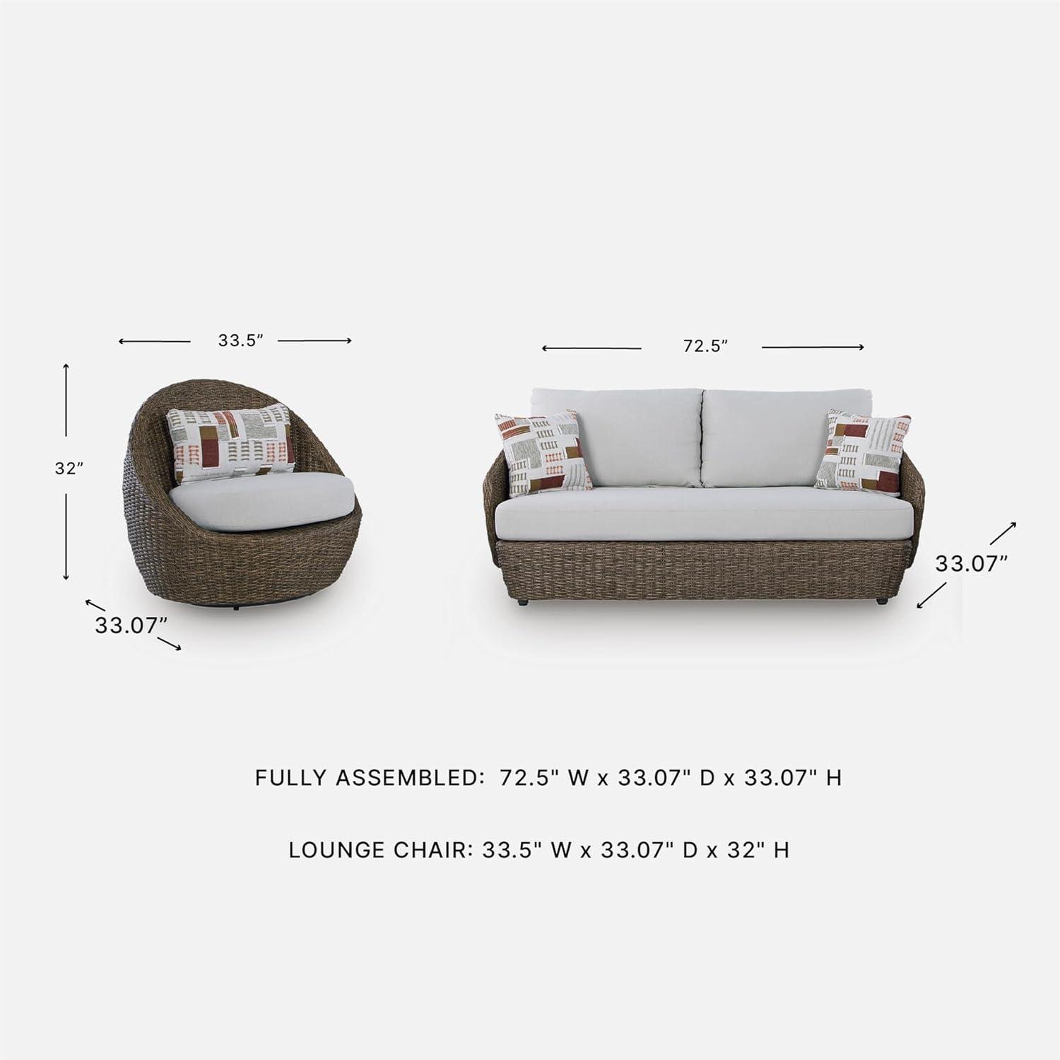 imageSignature Design by Ashley Cardiff Beach Coastal Weather Resistant Outdoor Loveseat and 2 Swivel Chairs with 4 Accent Pillows Set of 3 White amp Dark Brown