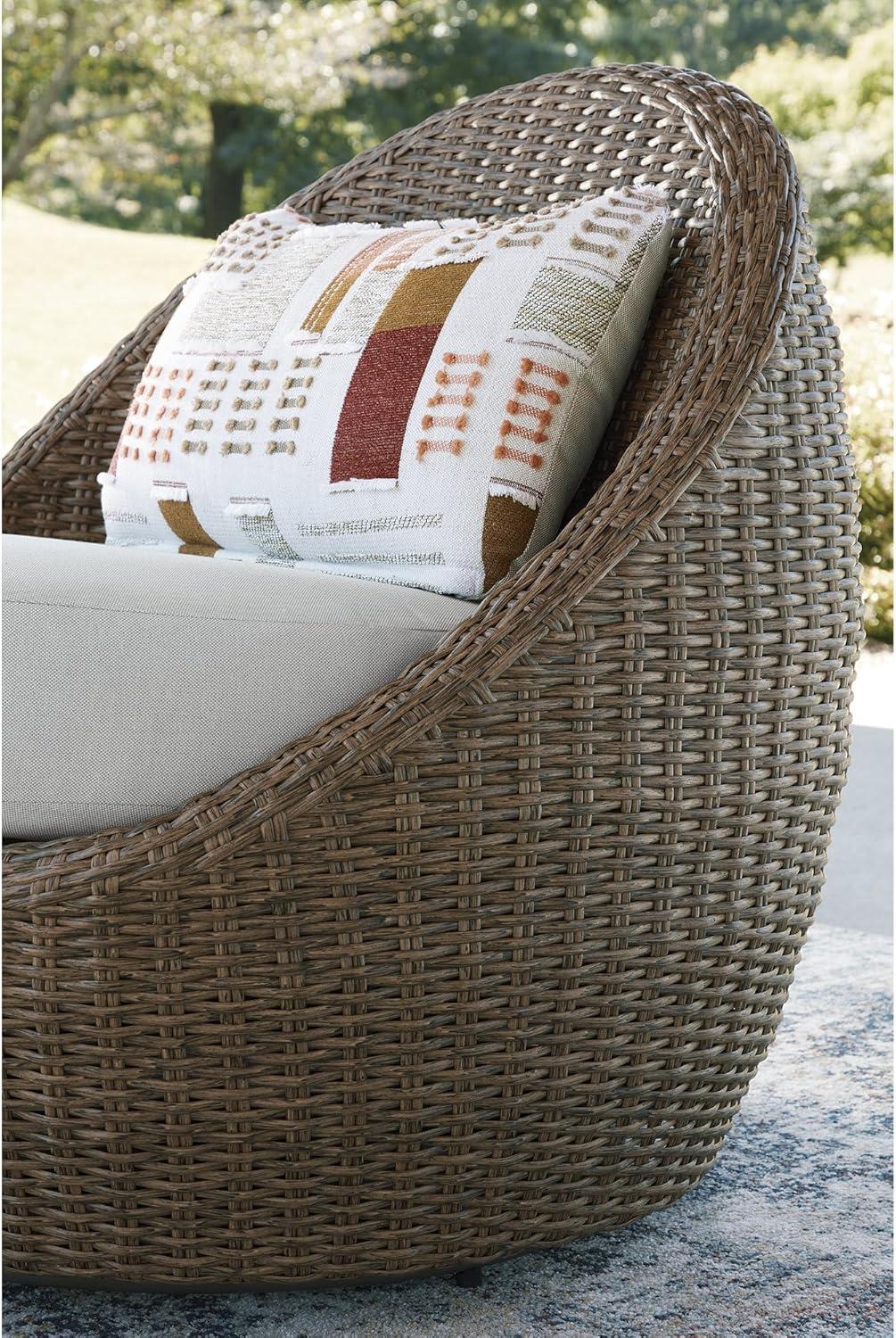 imageSignature Design by Ashley Cardiff Beach Coastal Weather Resistant Outdoor Loveseat and 2 Swivel Chairs with 4 Accent Pillows Set of 3 White amp Dark Brown