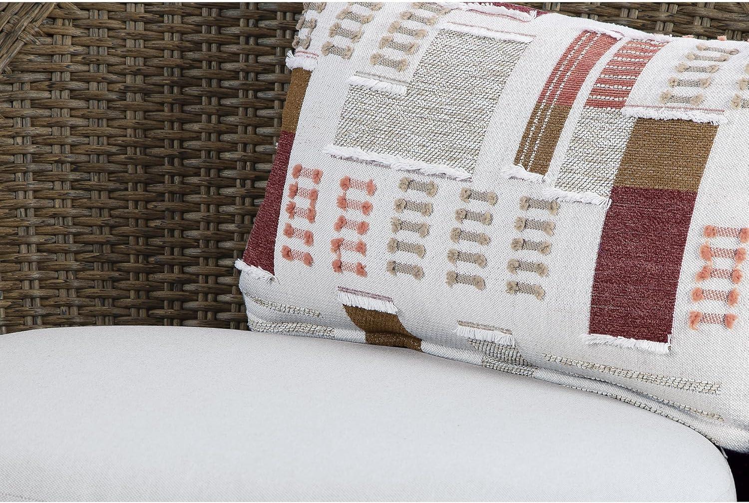 imageSignature Design by Ashley Cardiff Beach Coastal Weather Resistant Outdoor Loveseat and 2 Swivel Chairs with 4 Accent Pillows Set of 3 White amp Dark Brown