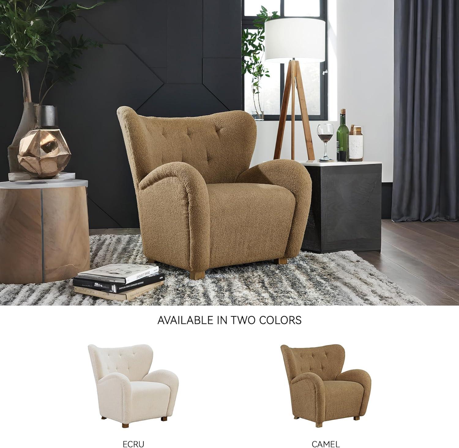 imageSignature Design by Ashley Larbell Contemporary Faux Shearling Tufted Upholstered Accent Chair with Wingback Light BrownLight Brown