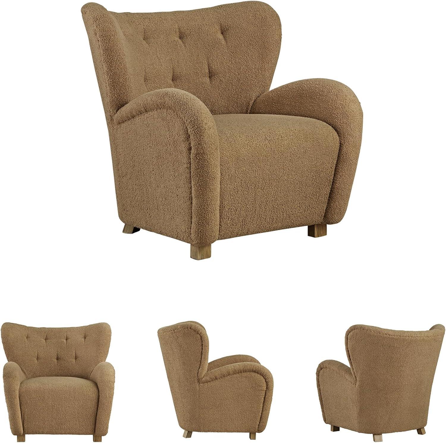imageSignature Design by Ashley Larbell Contemporary Faux Shearling Tufted Upholstered Accent Chair with Wingback Light BrownLight Brown