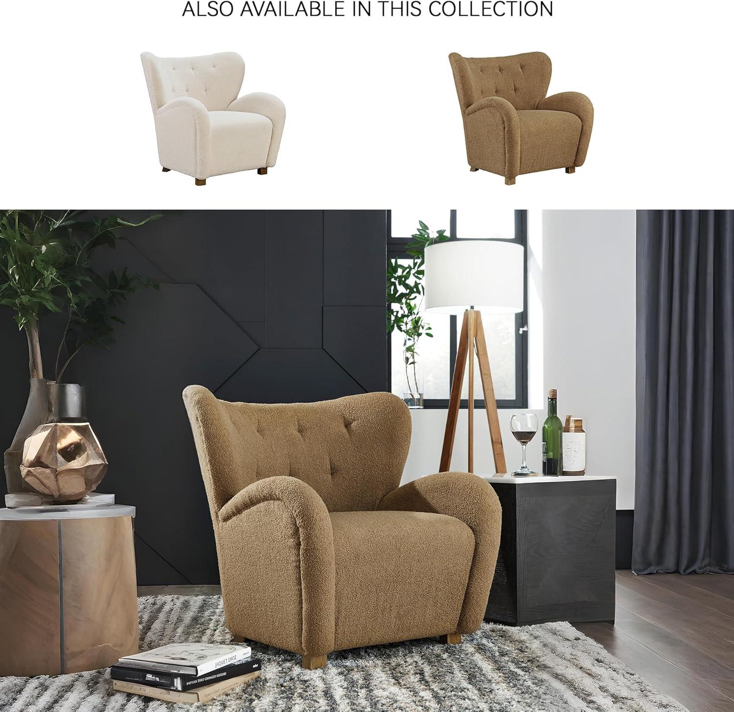 imageSignature Design by Ashley Larbell Contemporary Faux Shearling Tufted Upholstered Accent Chair with Wingback Light BrownLight Brown