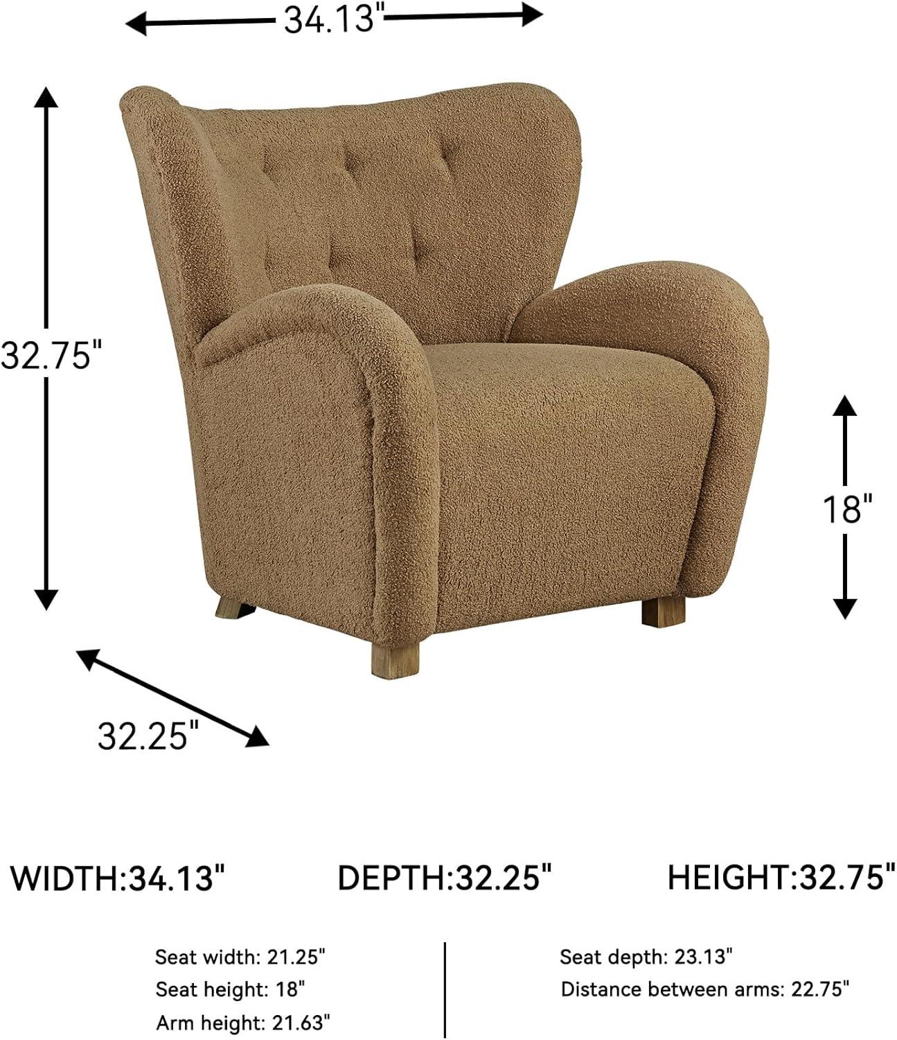 imageSignature Design by Ashley Larbell Contemporary Faux Shearling Tufted Upholstered Accent Chair with Wingback Light BrownLight Brown