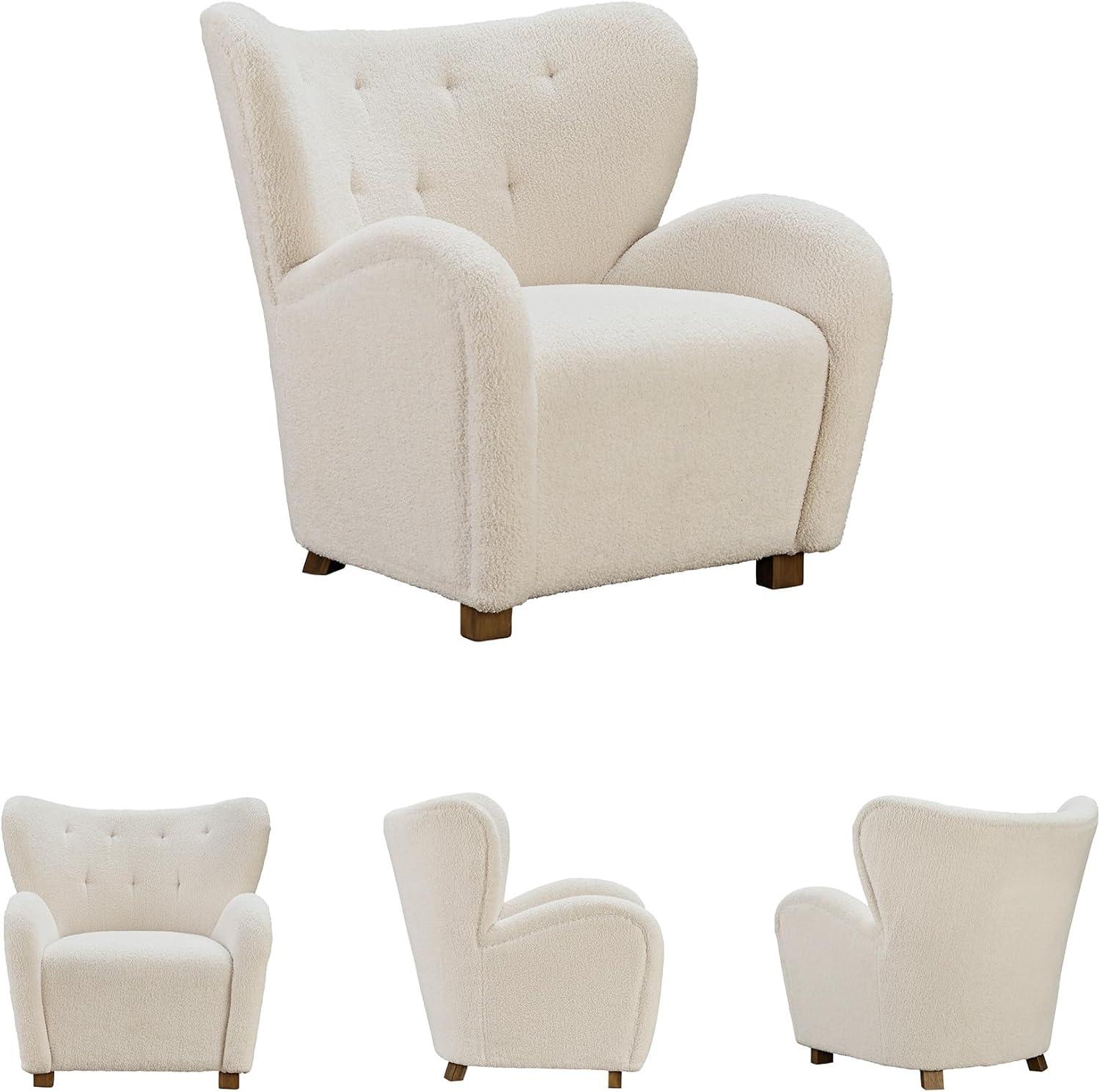 imageSignature Design by Ashley Larbell Contemporary Faux Shearling Tufted Upholstered Accent Chair with Wingback Light BrownWhite