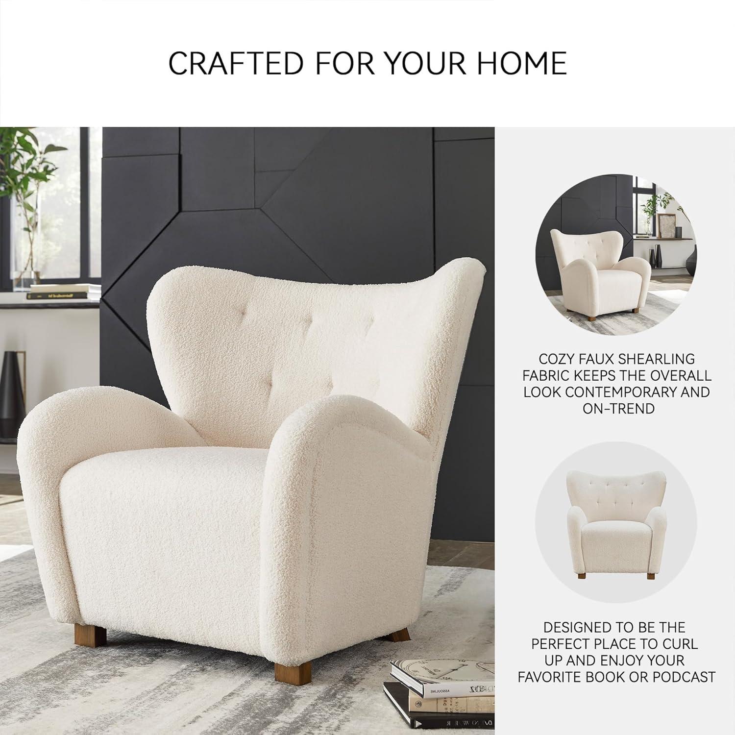 imageSignature Design by Ashley Larbell Contemporary Faux Shearling Tufted Upholstered Accent Chair with Wingback Light BrownWhite