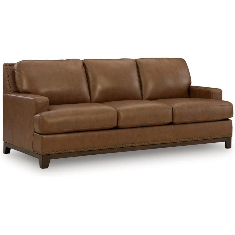 imageSignature Design by Ashley Brendola Transitional Leather Match Chair with Nailhead Trim and Loose Seat Cushions Light BrownSofa
