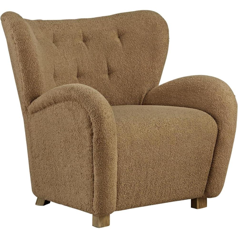 imageSignature Design by Ashley Larbell Contemporary Faux Shearling Tufted Upholstered Accent Chair with Wingback Light BrownLight Brown