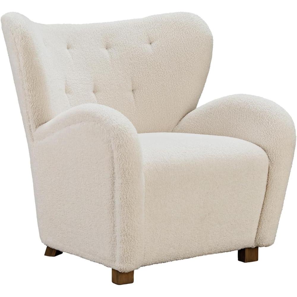 imageSignature Design by Ashley Larbell Contemporary Faux Shearling Tufted Upholstered Accent Chair with Wingback Light BrownWhite