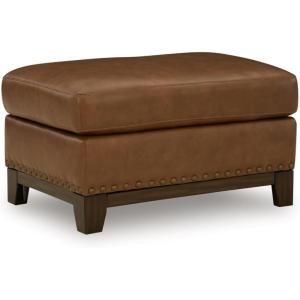 Signature Design by Ashley Brendola Transitional Leather Match Chair with Nailhead Trim and Loose Seat Cushions, Light Brown(Ottoman)