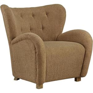 Signature Design by Ashley Larbell Contemporary Faux Shearling Tufted Upholstered Accent Chair with Wingback, Light Brown(Light Brown)