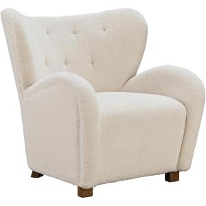 Signature Design by Ashley Larbell Contemporary Faux Shearling Tufted Upholstered Accent Chair with Wingback, Light Brown(White)