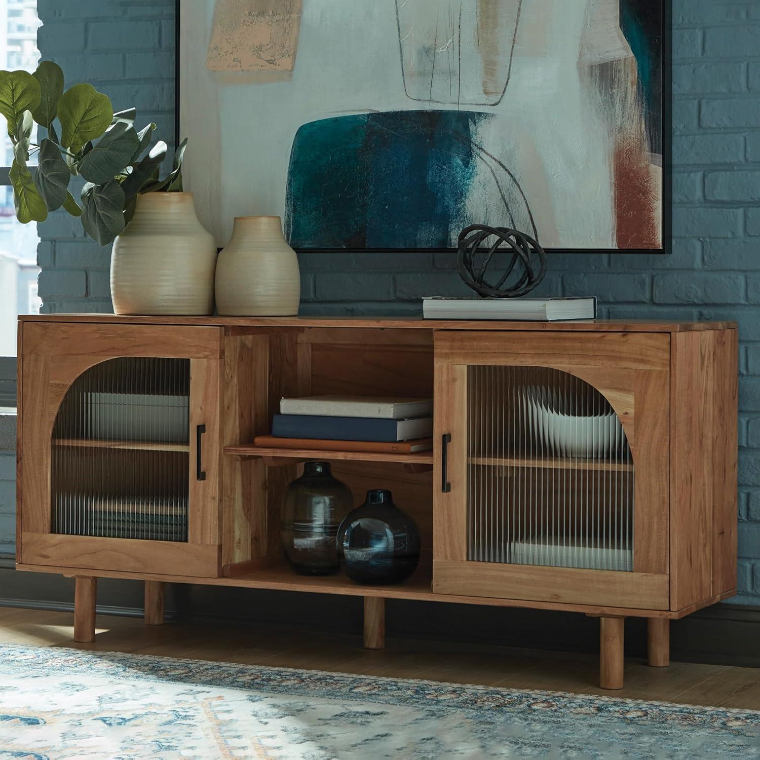 imageSignature Design by Ashley Adway Casual Accent Cabinet with AntiTipping and Removable Shelf Light Brown