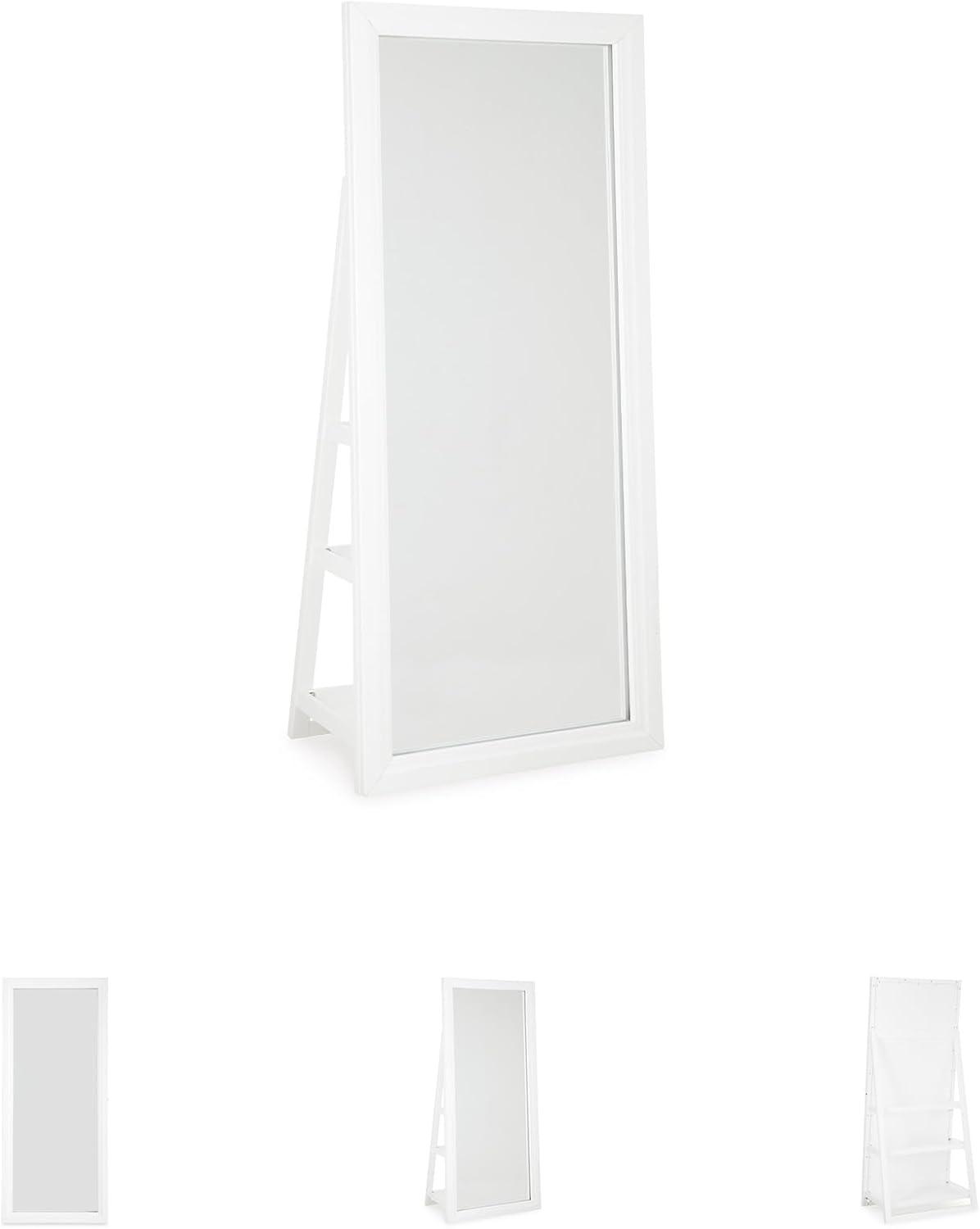 imageSignature Design by Ashley Evesen Modern Full Length Thick Framed Floor Standing Mirror with LED Lights and 3 Shelves White