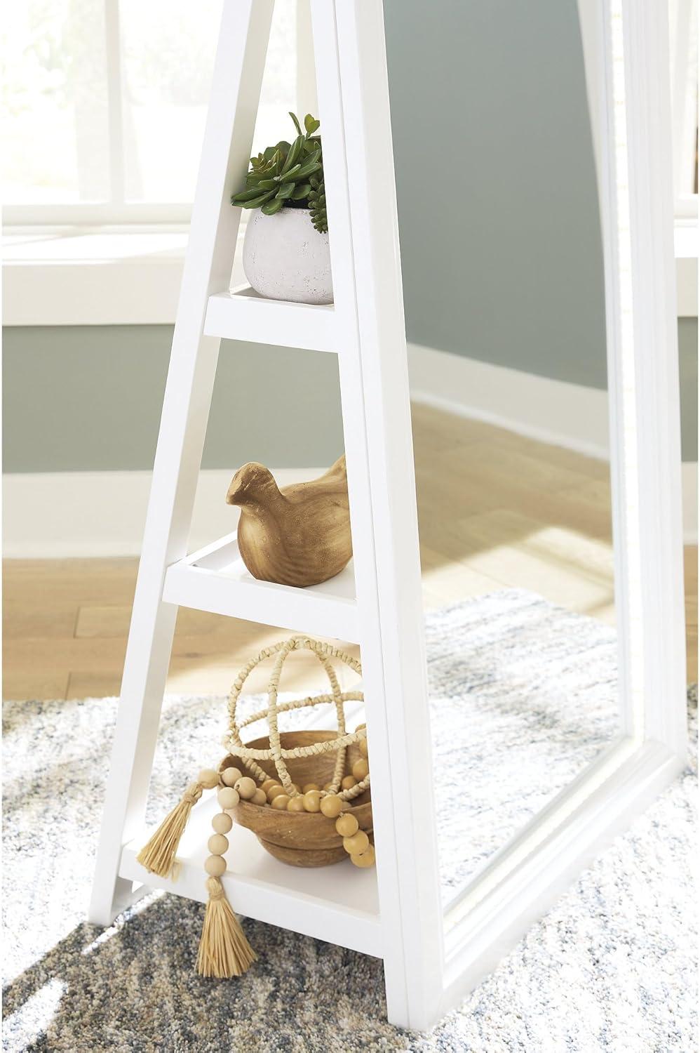imageSignature Design by Ashley Evesen Modern Full Length Thick Framed Floor Standing Mirror with LED Lights and 3 Shelves White