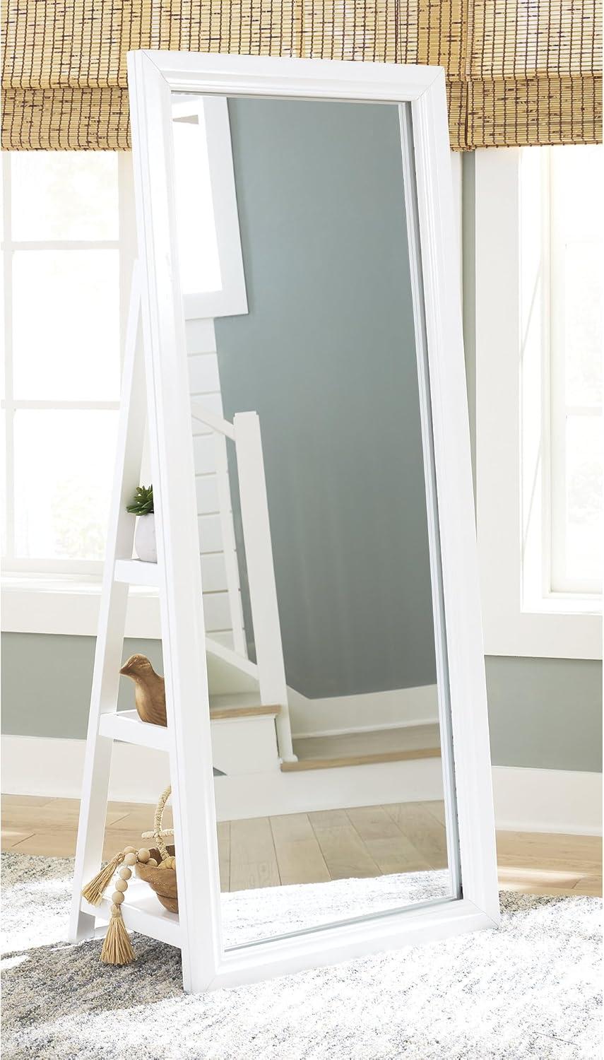 imageSignature Design by Ashley Evesen Modern Full Length Thick Framed Floor Standing Mirror with LED Lights and 3 Shelves White