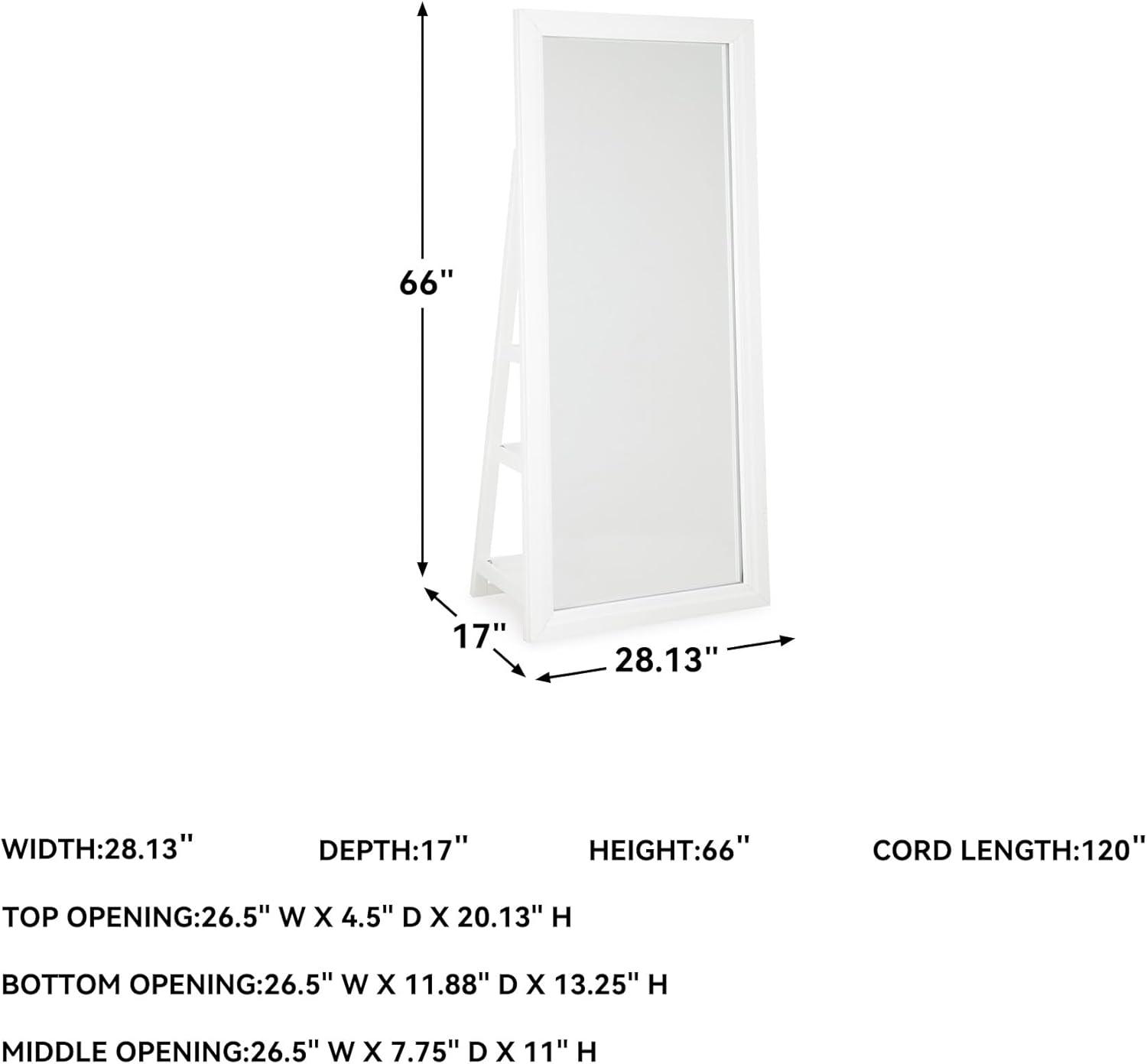 imageSignature Design by Ashley Evesen Modern Full Length Thick Framed Floor Standing Mirror with LED Lights and 3 Shelves White