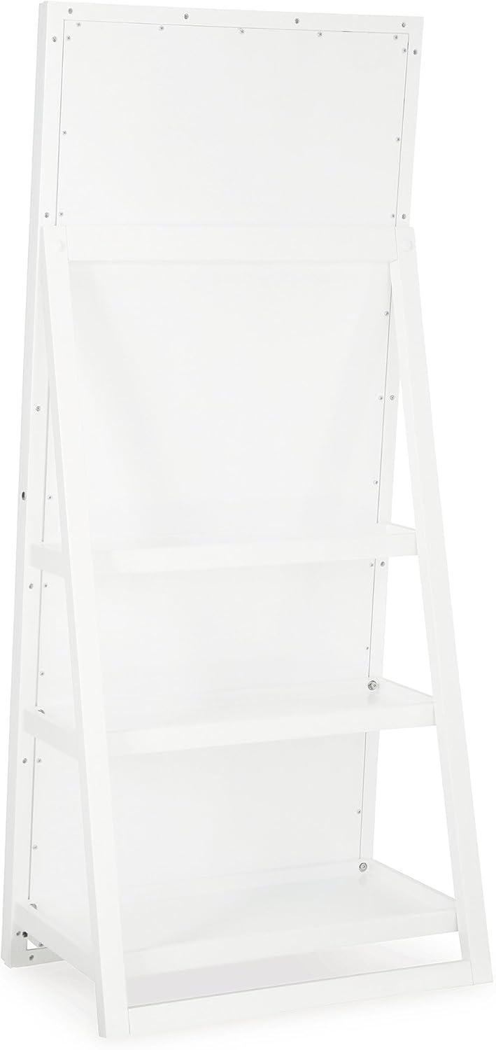 imageSignature Design by Ashley Evesen Modern Full Length Thick Framed Floor Standing Mirror with LED Lights and 3 Shelves White