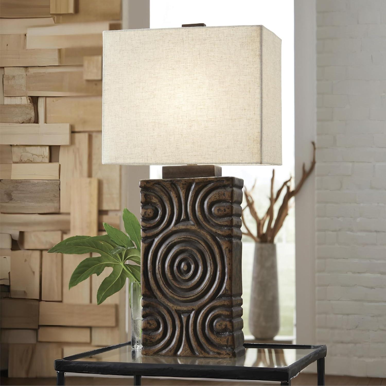 imageSignature Design by Ashley Heathbury Rustic Table Lamp with 3Way Switch and Rectangular Shade Dark Brown