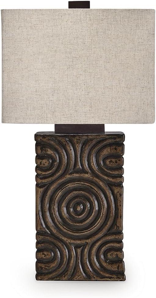 imageSignature Design by Ashley Heathbury Rustic Table Lamp with 3Way Switch and Rectangular Shade Dark Brown