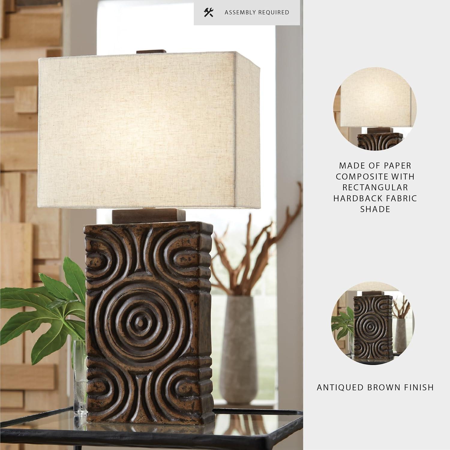 imageSignature Design by Ashley Heathbury Rustic Table Lamp with 3Way Switch and Rectangular Shade Dark Brown