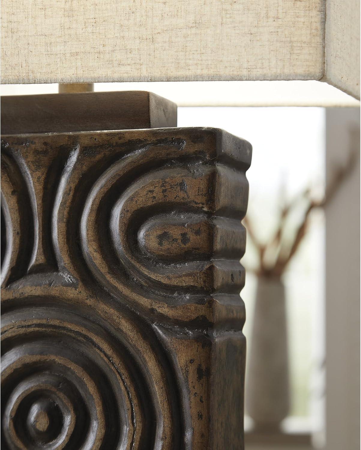 imageSignature Design by Ashley Heathbury Rustic Table Lamp with 3Way Switch and Rectangular Shade Dark Brown