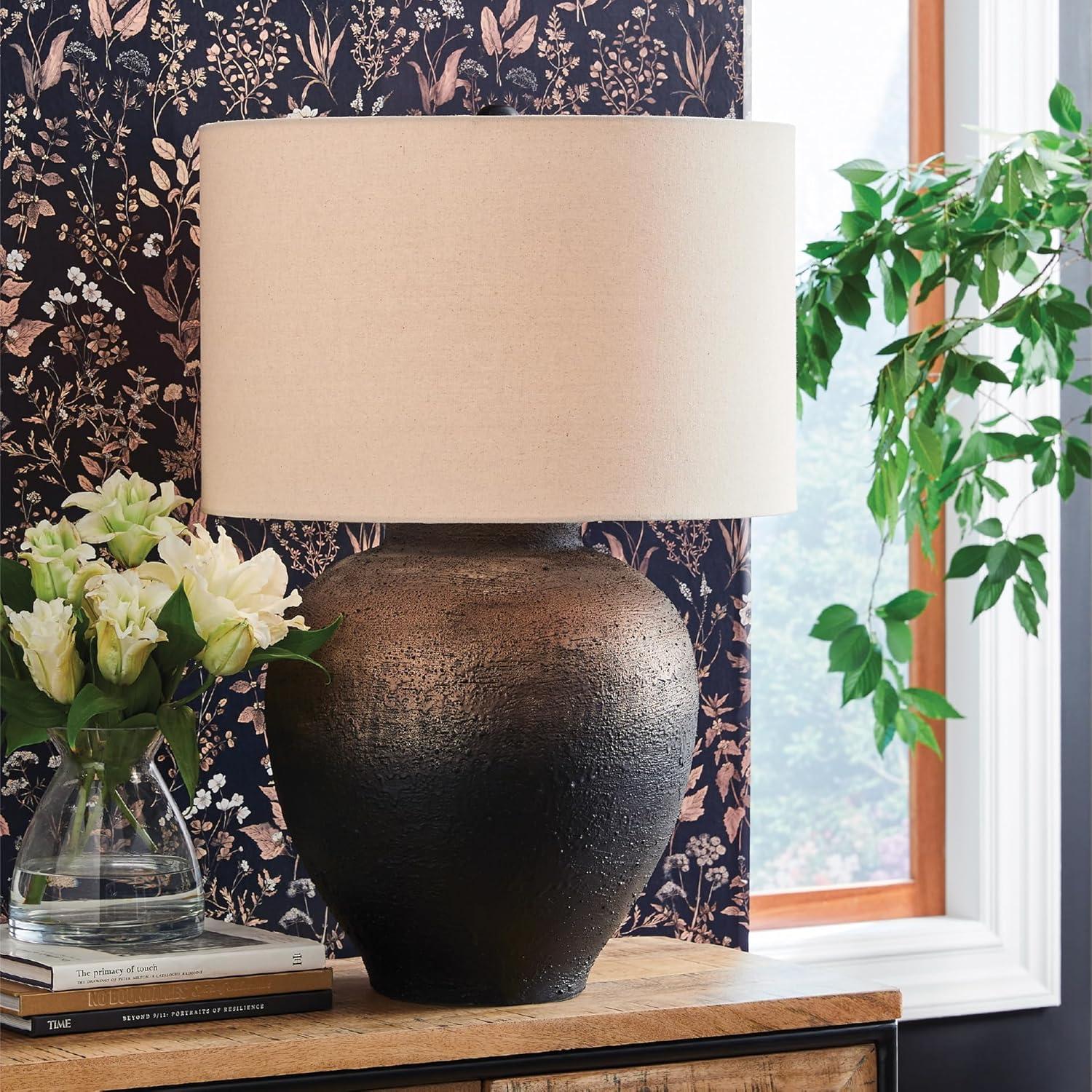 imageSignature Design by Ashley Newgerhard Industrial Table Lamp with 3Way Switch and Drum Shade Dark Brown amp Black